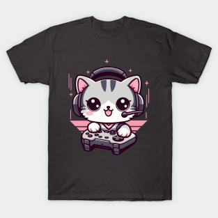 Gamer Kitty Kawaii Cat Playing Video Games T-Shirt